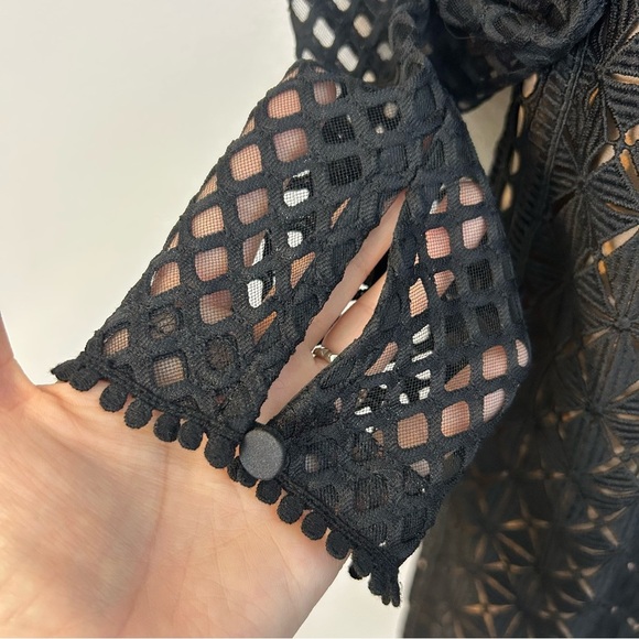 Self-Portrait Black Mesh/Tonal Lace Ruffle Long Sleeve Sheath Mini Dress Size 4 - Picture 13 of 16
